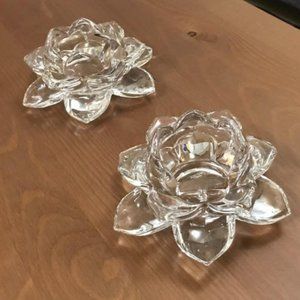 Stunning set of two glass lotus tealight candle holders
